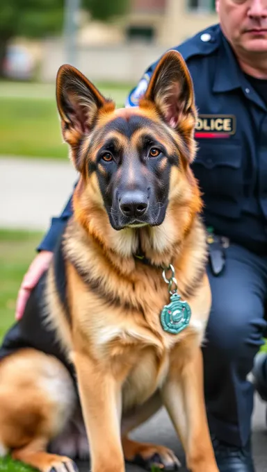 Loyal German Shepherd Sits Proudly with Police Officer