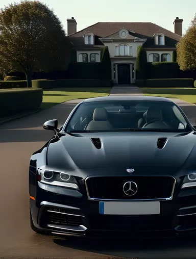 Luxurious 3D Car Parked in Front of Mansion