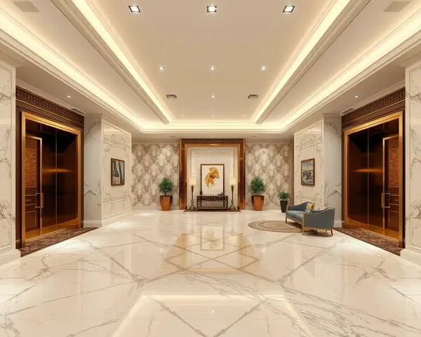 Luxurious Hotel Lobby with Statuario Marble Floor Texture
