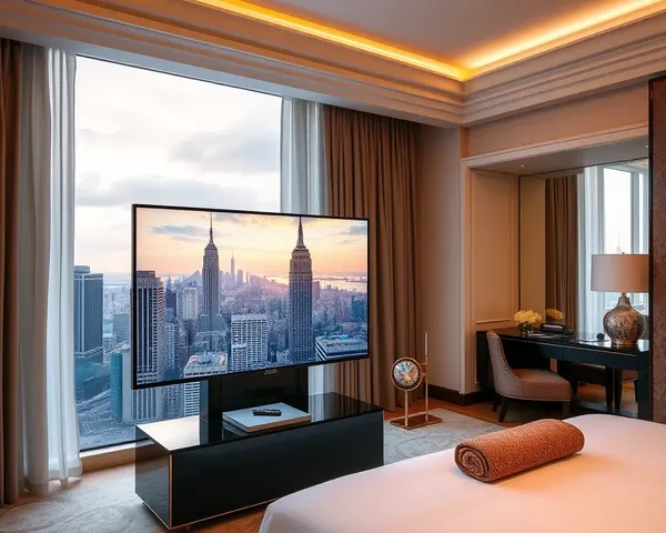 Luxurious Hotel Room with 18x12 TV and Soft Elegant Background