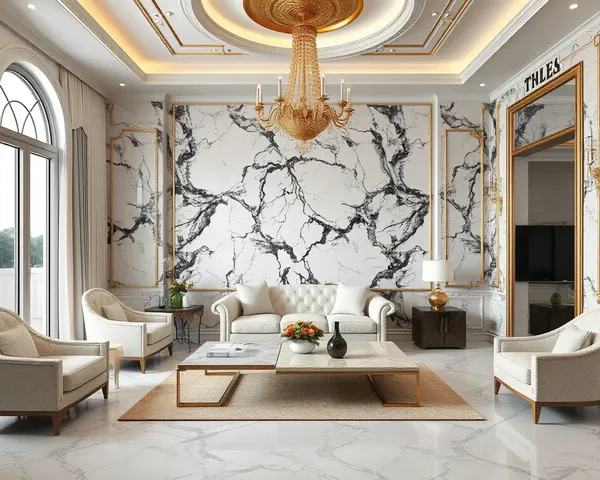 Luxurious Living Room with Statuario Marble Wall Texture