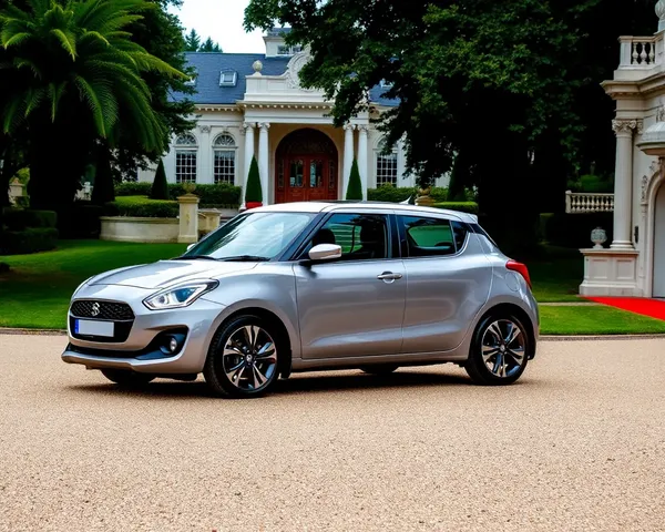 Luxurious Swift Car Parked in Grand Mansion Driveway