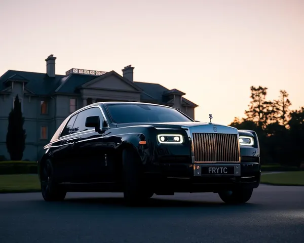 Luxury Rolls-Royce Phantom at Sunset in Front of Mansion