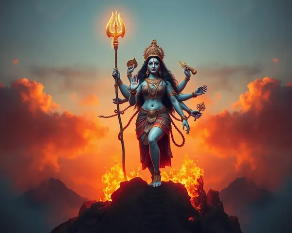 Maa Durga Piercing Sky with Trishul on Mountain Peak