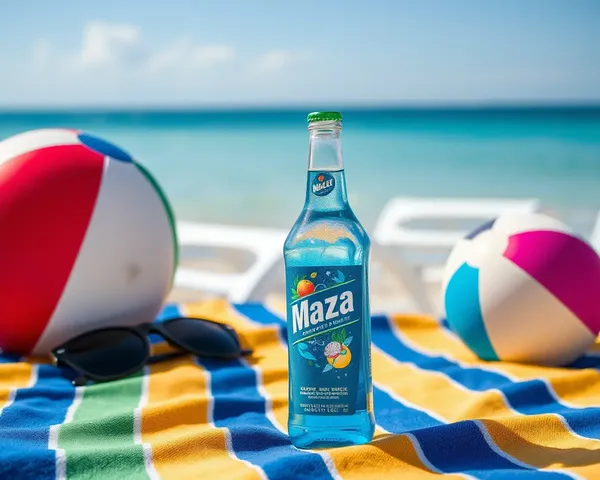 Maaza Bottle on Beach Towel with Sunglasses