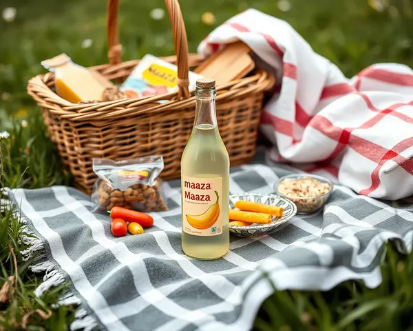 Maaza Bottle on Picnic Blanket with Snacks