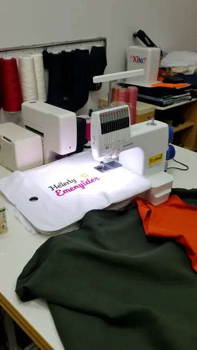 Machine Embroidery Machine Ready for New Project with Threads Fabrics