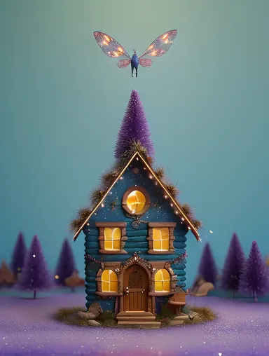 Magical Fairy Forest with Tiny Houses and Twinkling Lights