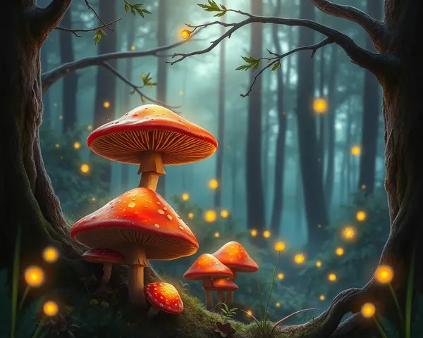 Magical Forest with Glowing Mushrooms on YCP Background