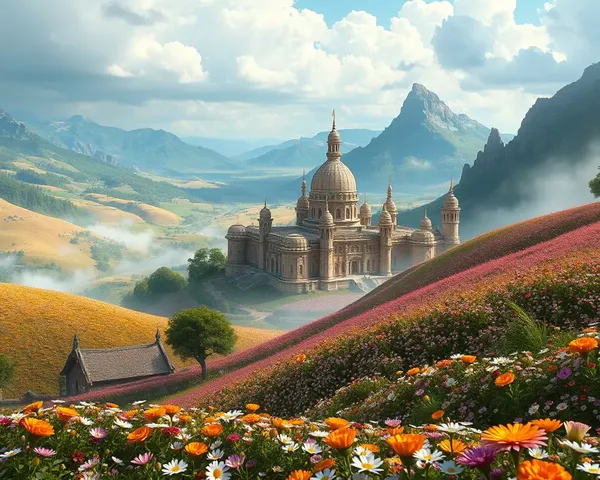 Magical Kingdom with Poo Malai Flowers Fantasy Landscape