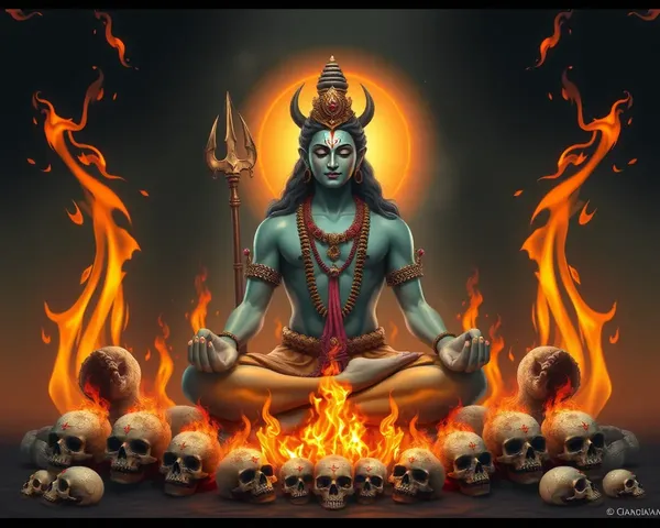 Mahadev Meditates Amidst Flames and Skulls