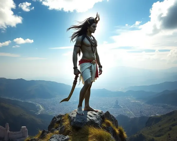 Mahadev Surrounded by Light on Mountain Peak