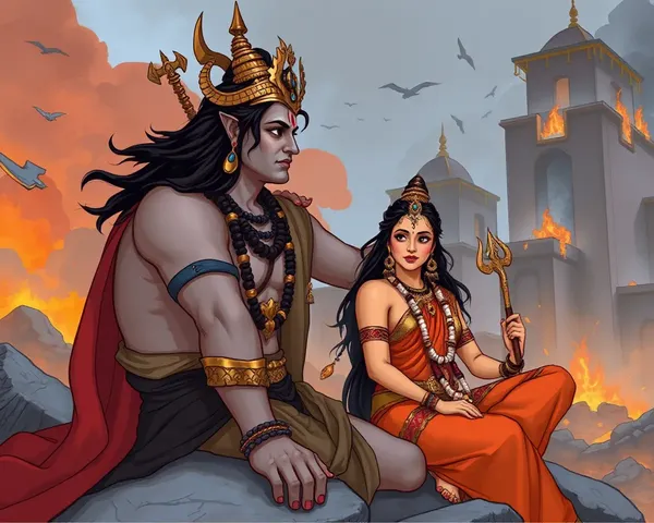 Mahadev and Parvati Gaze Out at Destruction