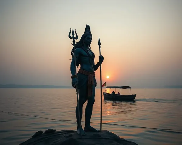 Mahadev on Ganges Riverbanks with Sunrise Background