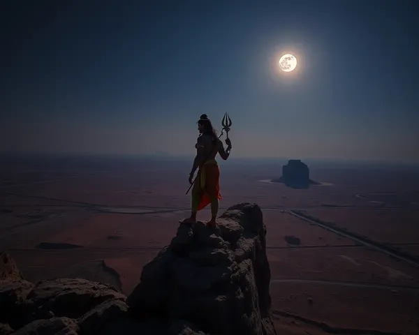 Mahadev on Rocky Cliff with Desert Landscape Background