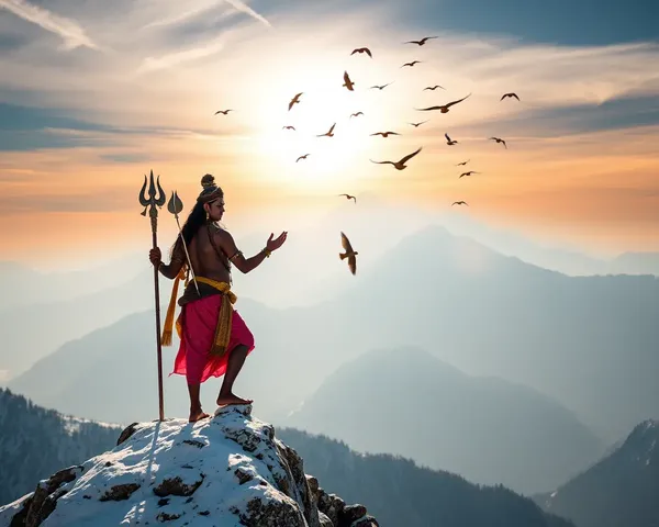 Mahadev on Snow-Capped Mountain Peak with Himalayan View Background