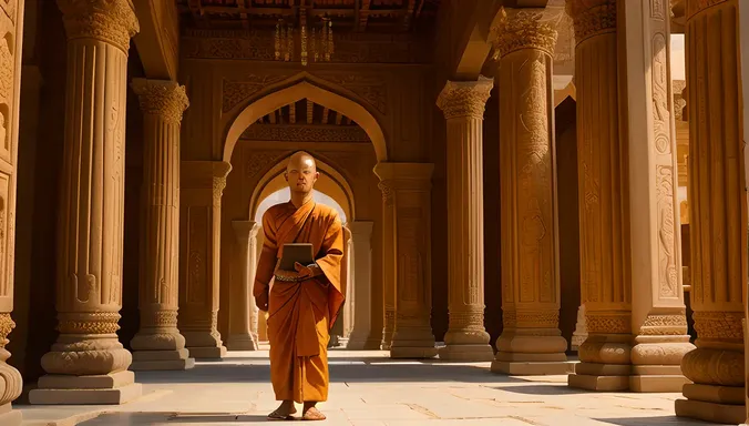 Majestic AI Monk in Ancient Temple