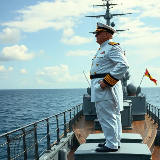 Majestic Admiral Stands on Historic Battleship's Deck