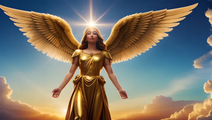 Majestic Angel with Trumpet on Cloudy Glory
