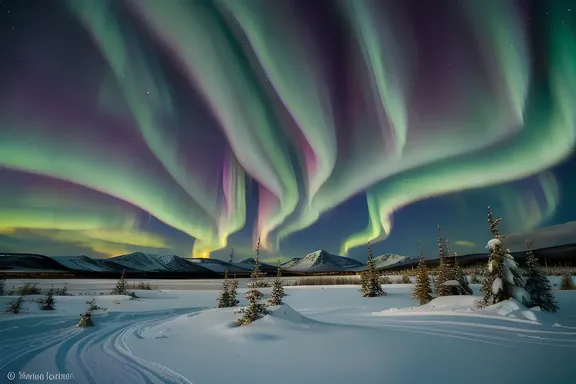 Majestic Aurora Borealis Illuminates Frozen Tundra Landscape AAAAA