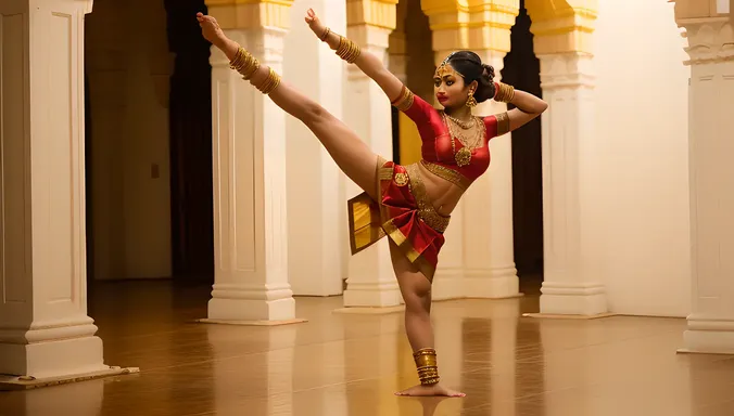 Majestic Bharatanatyam Dancer in Flowing White Costume