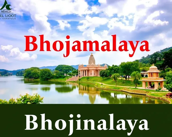 Majestic Bhojnalaya Banner with Temple and Lake Conveys Peace.