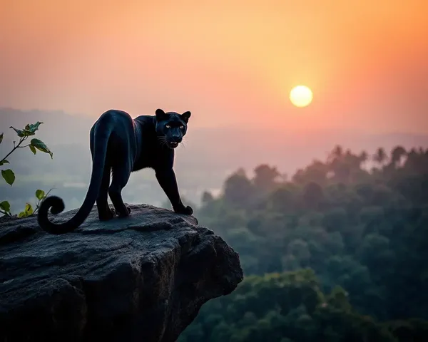 Majestic Black Panther on Rocky Cliff at Sunset
