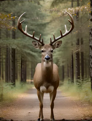 Majestic Buck Deer with Impressive Antlers in Forest Clearing