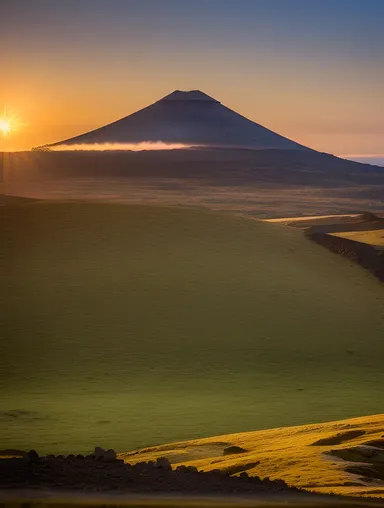 Majestic Dawn Scene of Extinct Volcano with Warm Glow