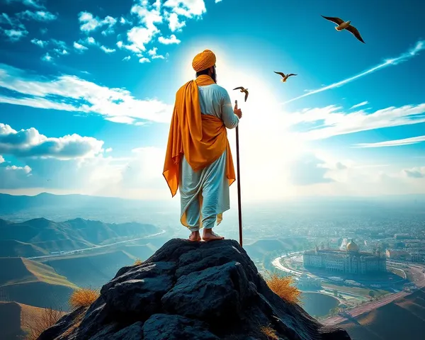 Majestic Depiction of Guru Nanak Dev Ji on Hilltop PNG Image