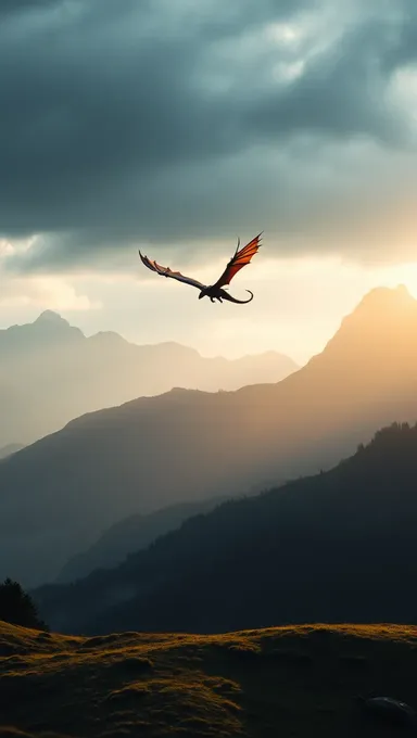 Majestic Dragon Soars Through Misty Mountain Range with Elden Ring Background