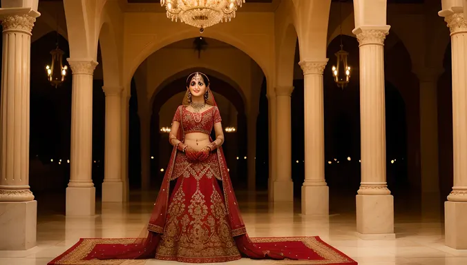 Majestic Dulhan Standing in Front of Grand Archway