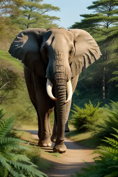 Majestic Elephant in Dense Forest with Blue Sky Above