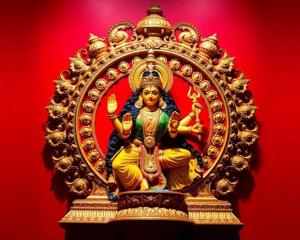 Majestic Goddess Durga Idol with Intricate Carvings and Decorations