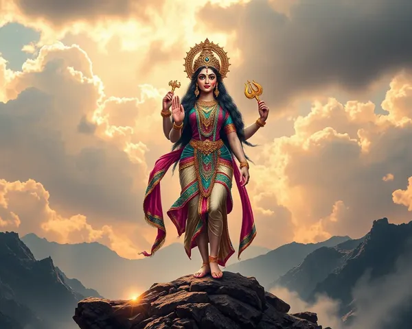 Majestic Goddess Lakshmi on Mountaintop Wallpaper