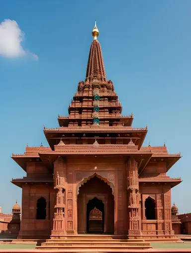 Majestic Indian Temple with Kushti Wallpaper and Blue Sky.