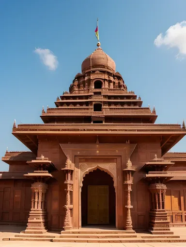 Majestic Indian Temple with Kushti Wallpaper and Cloudy Sky.
