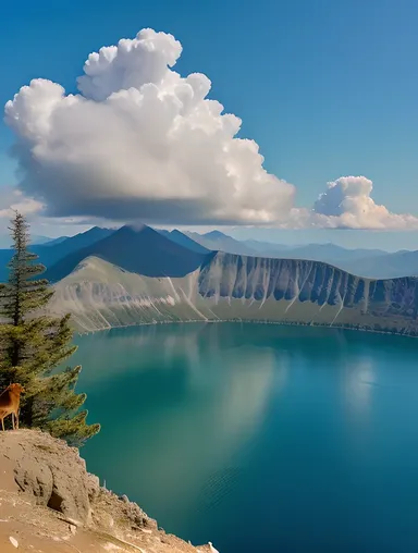 Majestic Kallu on Mountain Peak with Serene Lake Background