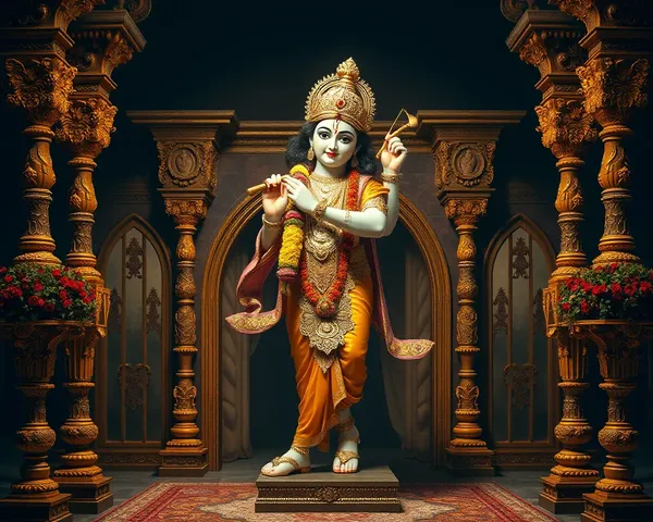 Majestic Krishna in Golden Regal Dress with Ornate Setting
