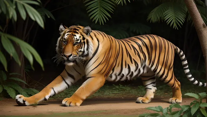 Majestic Kushti Wallpaper with Tiger, Foliage, and Vibrant Colors