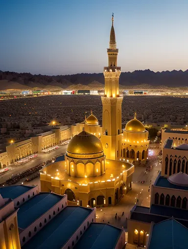 Majestic Masjid Nabawi Aerial View at Sunset