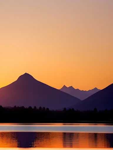 Majestic Mountain Landscape with Serene Lake and Silhouette