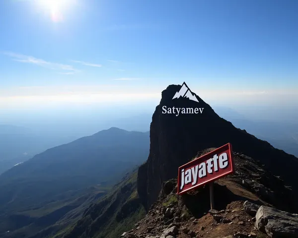 Majestic Mountain Peak with Satyamev Jayate Logo and Valley View