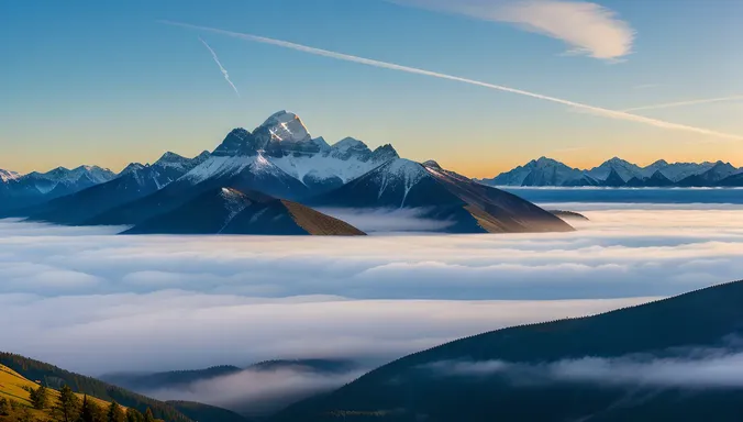 Majestic Mountain Range at Dawn with Misty Valley Image