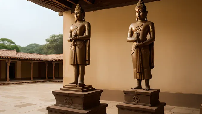 Majestic Narasimmar Statue in Serene Temple Courtyard