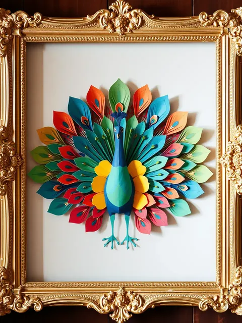 Majestic Paper Peacock in Grand Ornate Frame