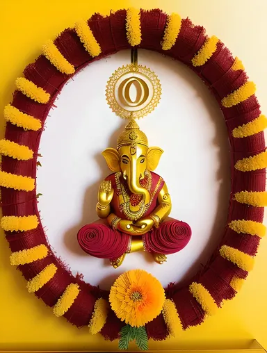 Majestic Paper Quilled Ganesha with Marigold Wreath and Om Symbol