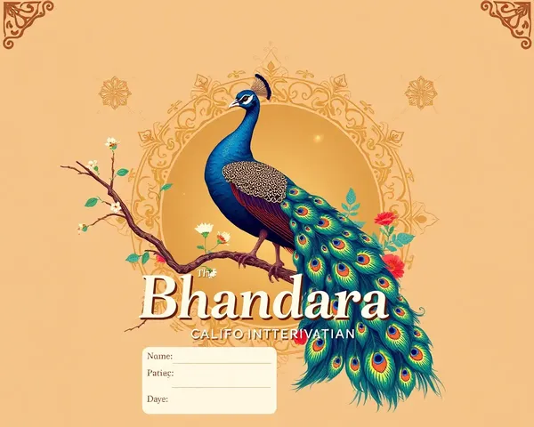 Majestic Peacock Bhandara Invitation with Intricate Patterns.
