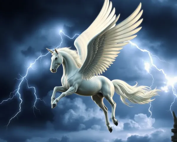Majestic Pegasus Soars Through Stormy Sky with Lightning Wings