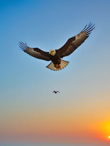 Majestic Sharabi Eagle Soars High in Golden Sunset Sky